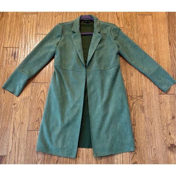 Premise green faux suede draped cardigan jacket small - Picture 2 of 8